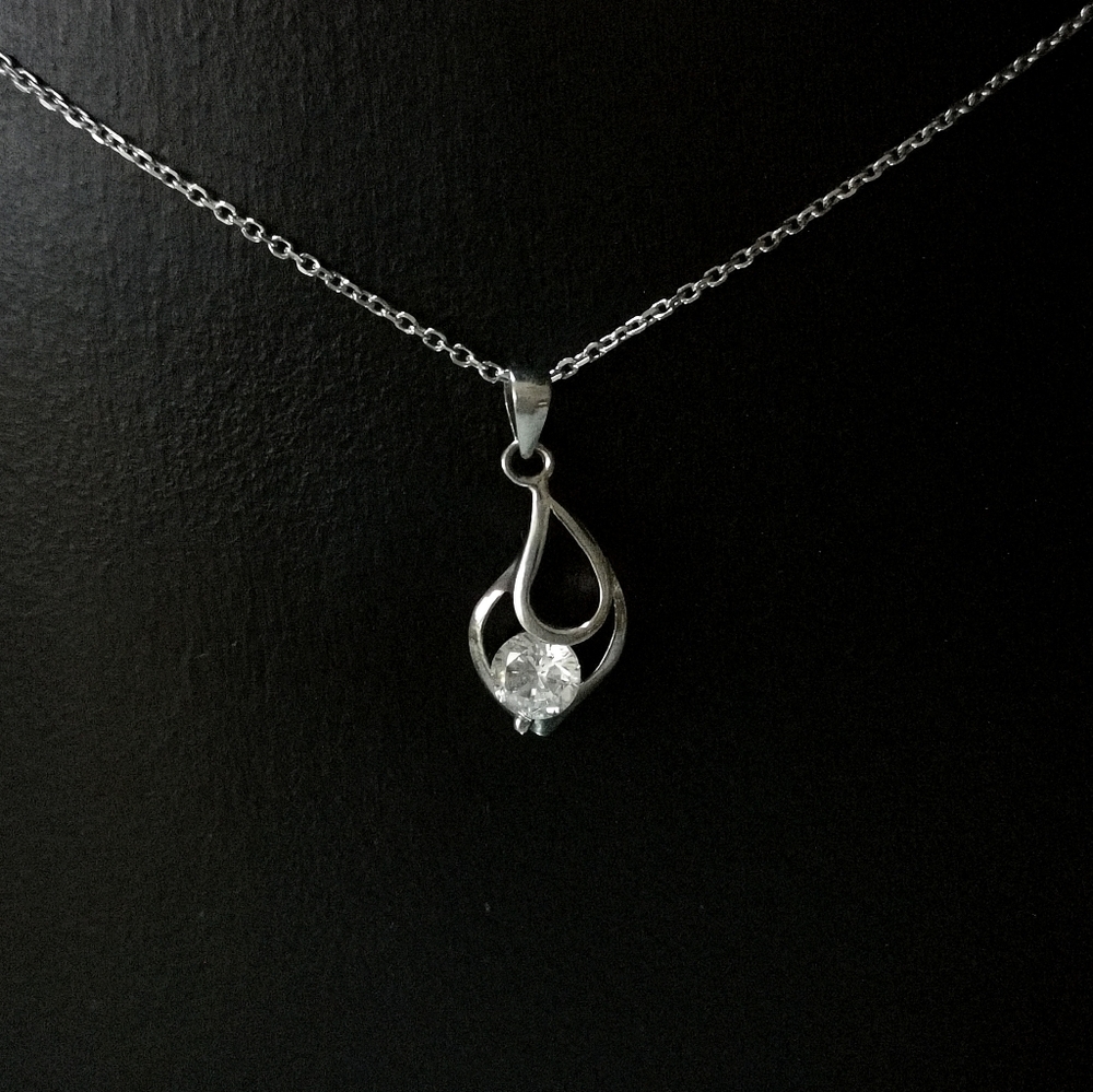 STERLING silver cz solitaire pendant necklace